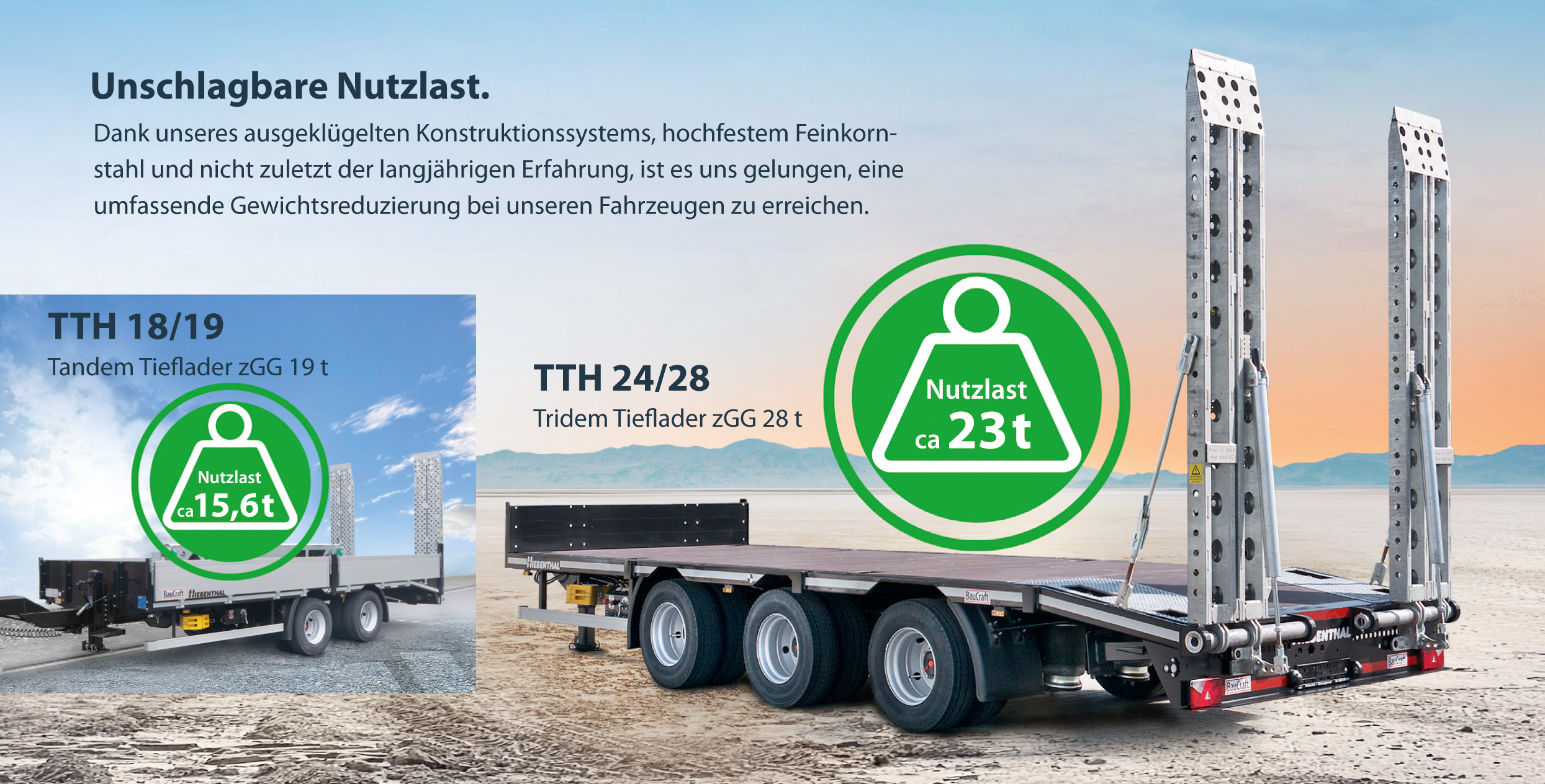 TTH 24/28 Tridem Tieflader zGG 28 t Nutzlast: ca. 23 t